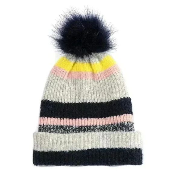 Shiraleah Nancy Women's Gray/Pink/Yellow/Navy Acrylic Blend Striped Knit Cuffed - Picture 1 of 5
